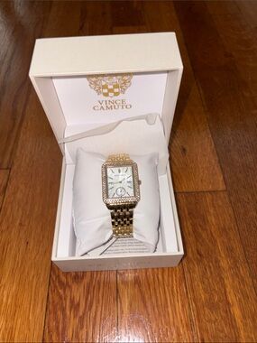 Vince Camuto Gold-Tone Rectangular Crystal Watch